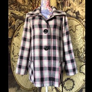 Sashimi Pink plaid peacoat. Size M